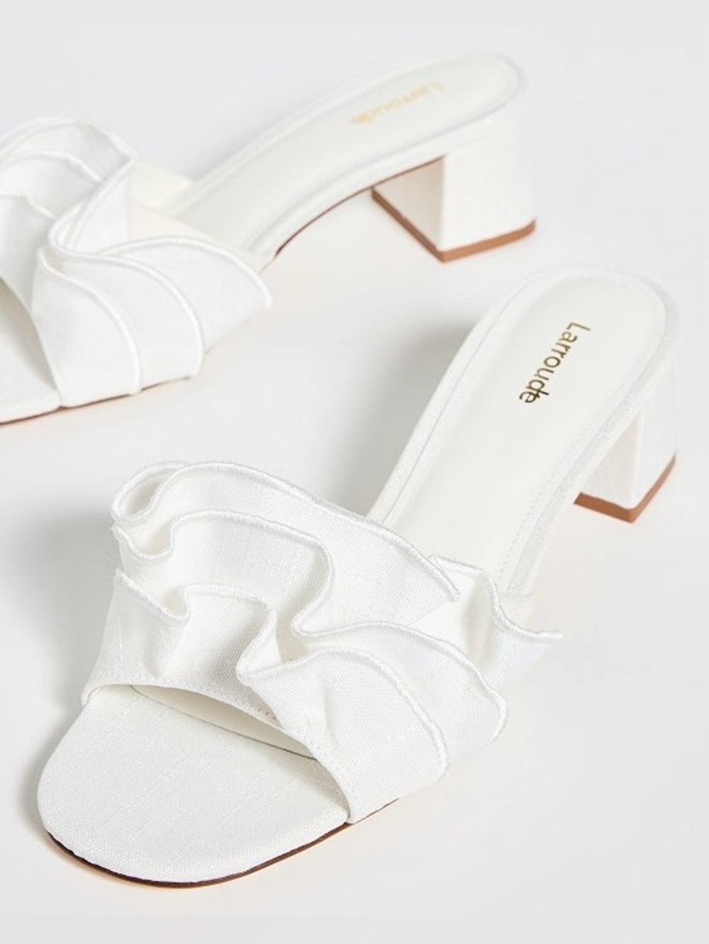 Larroudé Brigette Ruffle Mules White